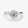 High-quality green moissanite halo ring in sterling silver | D-Carats.