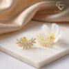 Olive climber earrings with sparkling moissanite diamond in 18k gold-plated sterling silver | D-Carats.