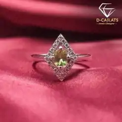 Proposal ring Green-Peridot-silver-ring Front view | D-Carats