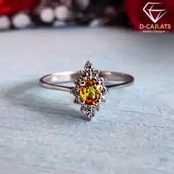 Yellow Sapphire Ring Rhodium with Zircon | D-Carats