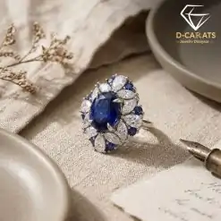 Oval Blue Sapphire Cocktail Ring side view | D-Carats