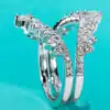 18k white gold-plated sterling silver crown ring with moissanite diamond | D-Carats.