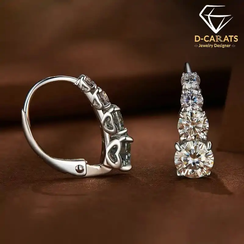 Luxury diamond lever back earrings in sterling silver | D-Carats.