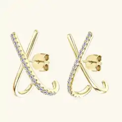 Affordable double J moissanite diamond sterling silver stud earrings | D-Carats.
