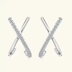 18k weißvergoldete Doppel-J-Moissanit-Diamant-Ohrstecker aus Sterlingsilber | D-Carats.