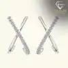 18k white gold-plated double J moissanite diamond sterling silver stud earrings | D-Carats.