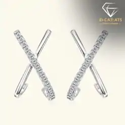18k white gold-plated double J moissanite diamond sterling silver stud earrings | D-Carats.