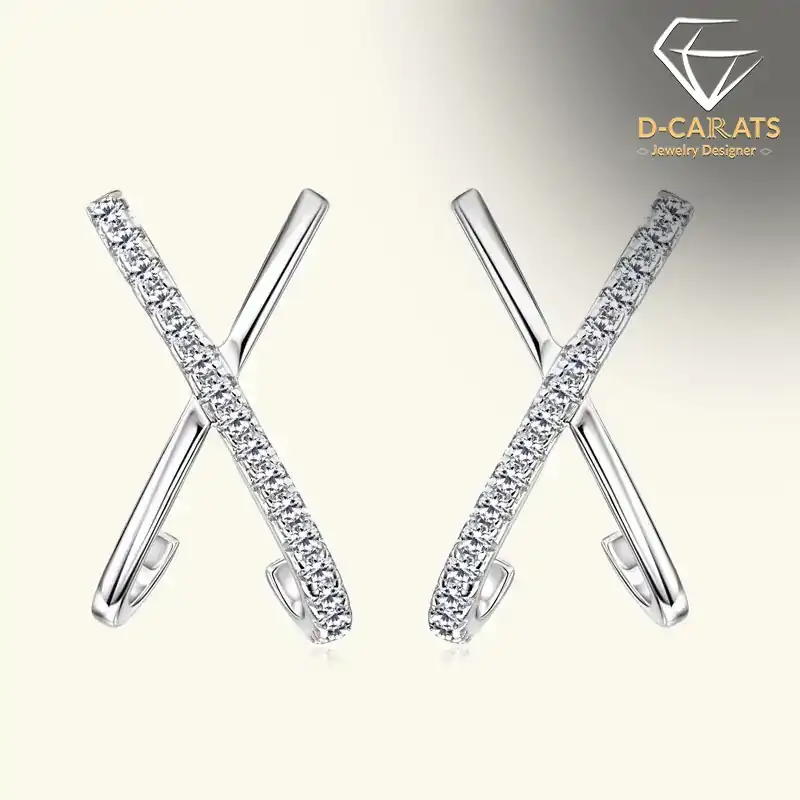 18k white gold-plated double J moissanite diamond sterling silver stud earrings | D-Carats.