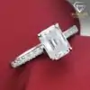 Cheap sterling silver emerald cut moissanite engagement ring | D-Carats.