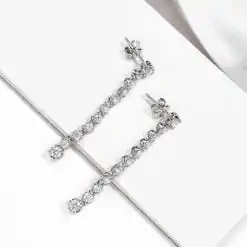 Rust resistant flat back sterling silver moissanite dangle earrings | D-carats.