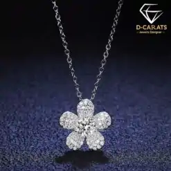 Elegant Flower Pendant Necklace Moissanite Silver | D-Carats