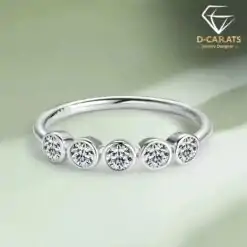 Affordable half eternity sterling silver bezel moissanite ring | D-Carats.