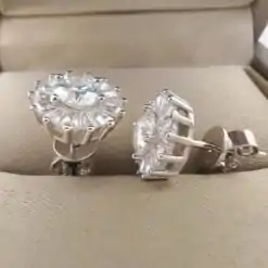 Classic moissanite diamond halo stud earrings | D-Carats.