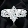 Verlovingsringen marquise moissaniet diamant. 9 Nadering van een verlovingsring met een briljant geslepen moissaniet in marquise vorm | D-Carats.