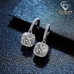Affordable moissanite silver hoop drop earrings | D-Carats