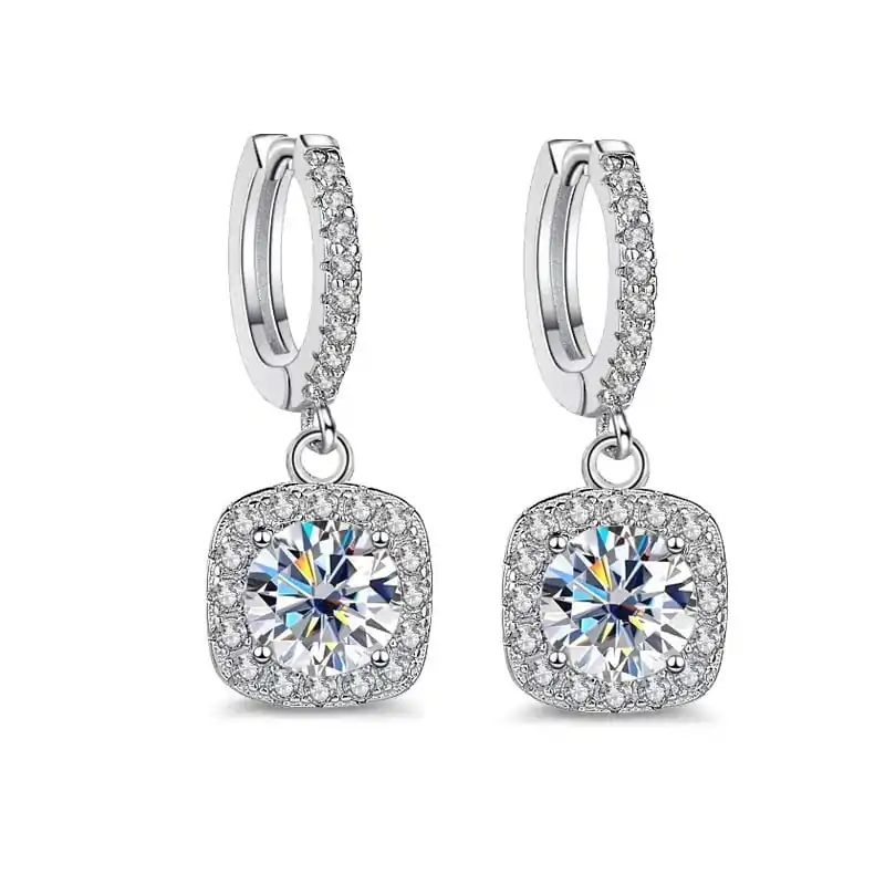 Boucles d'oreilles anneaux pendants en moissanite et argent. 6 Boucles d'oreilles anneaux pendantes bon marché en argent et moissanite | D-Carats