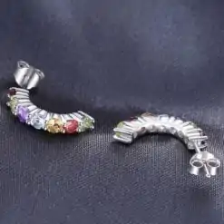 Voor geschenk Veelkleurige C-vormige zilveren oorbellen | D-Karaats