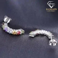For gift Multicolored C-hoop Silver Earrings | D-Carats