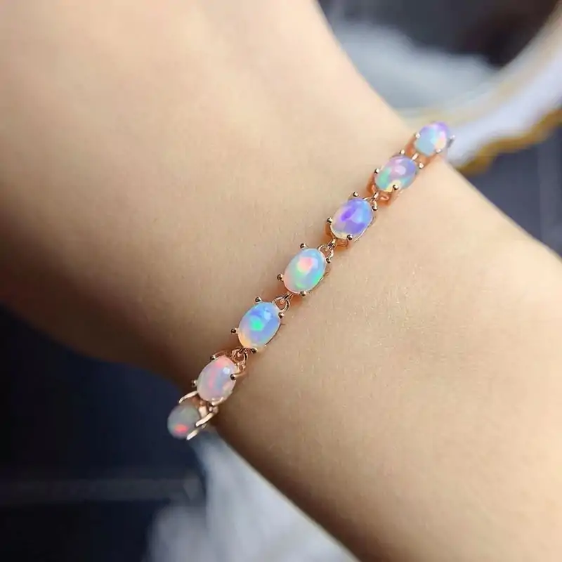 Bracelet à charme et breloques en opale naturelle et argent. 5 Magnifique bracelet en opale naturelle | D-Carats