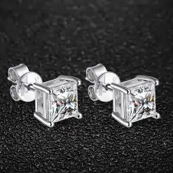 Expensive-looking sterling silver princess cut moissanite stud