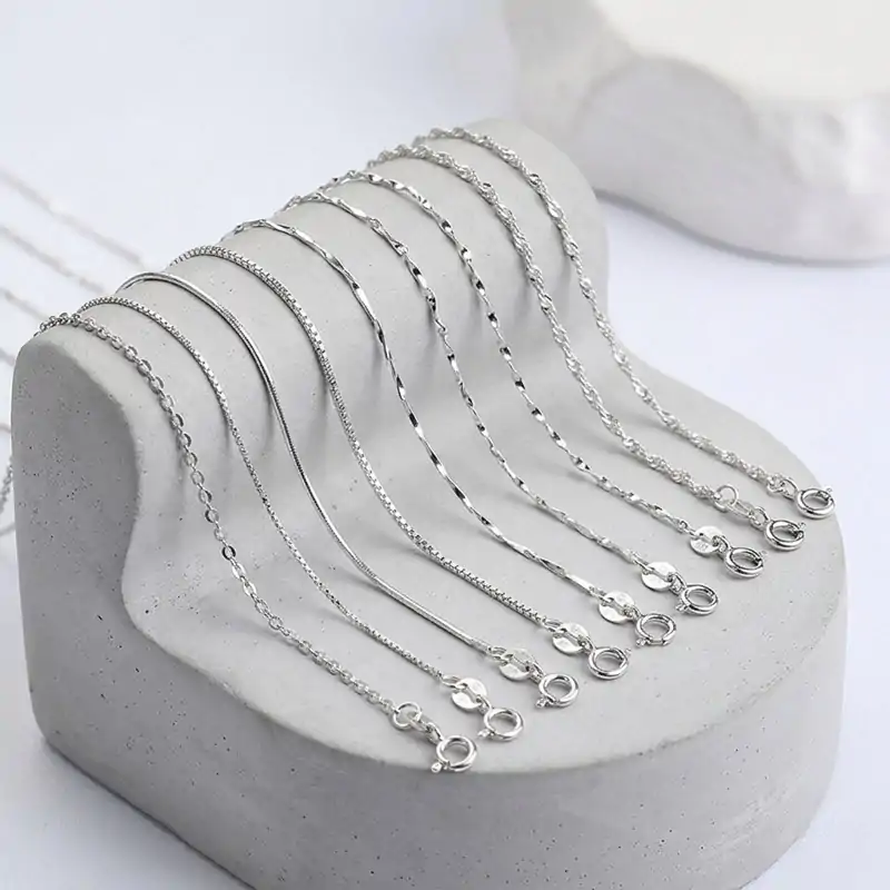 Collar de cadena de plata de ley. 3 Cadena clásica de plata, collar minimalista unisex | D-Carats.