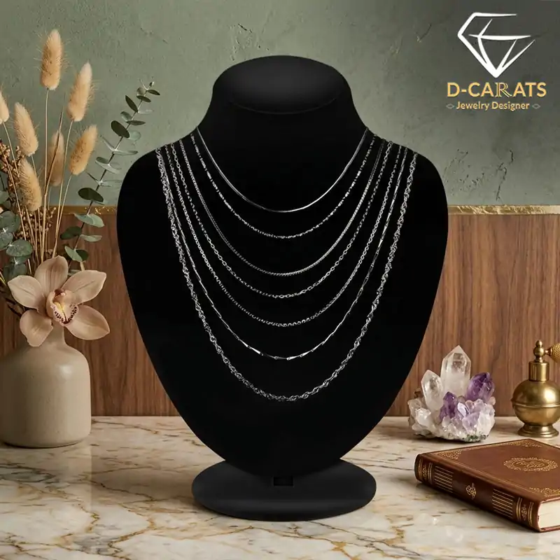 Collar de cadena de plata de ley. 2 Set de collar de cadenas de plata con diseño de varias cadenas superpuestasmulti-hilos | D-Carats