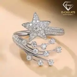 Beautiful star ring with moissanite diamond in sterling silver.