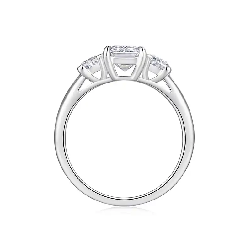 3-Stone engagement ring <br> emerald cut. 8 Meaningful emerald cut moissanite 3-stone engagement ring in sterling silver | D-Carats.