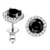 Ohrstecker aus hochwertigem Silber mit schwarzem Moissanit und Diamant-Halo | D-Carats.