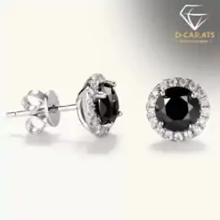 Cheap sterling silver black moissanite diamond halo stud earrings | D-Carats.