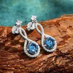 Sterling silver blue moissanite drop earrings | D-Carats.