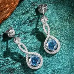 Tropfenohrringe blau und weiß Moissanit Silber Verkauf | D-Carats.