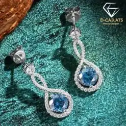 Drop earrings blue and white moissanite silver sale | D-Carats.