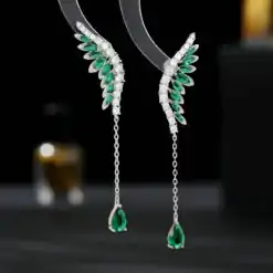 Luxury sterling silver climber earrings with green stone | D-Carats.