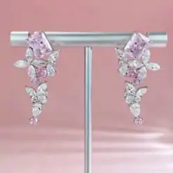 Beautiful sterling silver chandelier pink sapphire earrings | D-Carats.