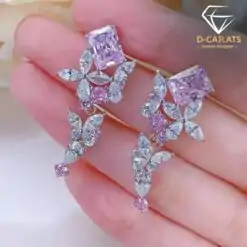 Adorable sterling silver chandelier pink sapphire earrings | D-Carats.
