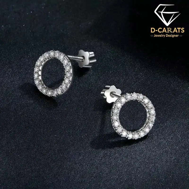 Pendientes de círculo con moissanita y plata 925 3 Pendientes atemporales de círculo abierto con moissanita en plata | D-Carats.
