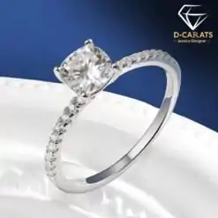 Beautiful sterling silver cushion cut moissanite engagement ring | D-Carats.