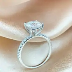 High quality sterling silver cushion cut moissanite engagement ring | D-Carats.
