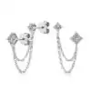 Modern double piercing earrings with moissanite diamonds and draped silver chain design D-Carats.