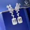 Drop earrings emerald cut <br> 925 silver 17 Beautiful sterling silver emerald cut high carbon diamond drop earrings | D-carats.