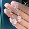 Cute sterling silver emerald cut high carbon diamond drop earrings | D-carats.