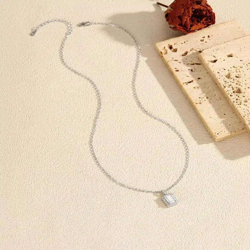 Conjunto de pendientes y collar talla esmeralda. 6 Collar atemporal de moissanita talla esmeralda para bodas y regalos