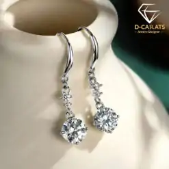 White gold 1 carat each moissanite fish hook earrings in sterling silver | D-Carats.