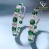 Beautiful sterling silver green emerald omega back hoop earrings | D-Carats.