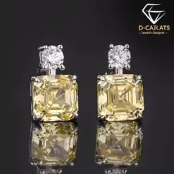 Unique sterling silver high carbon yellow diamond drop earrings | D-Carats.