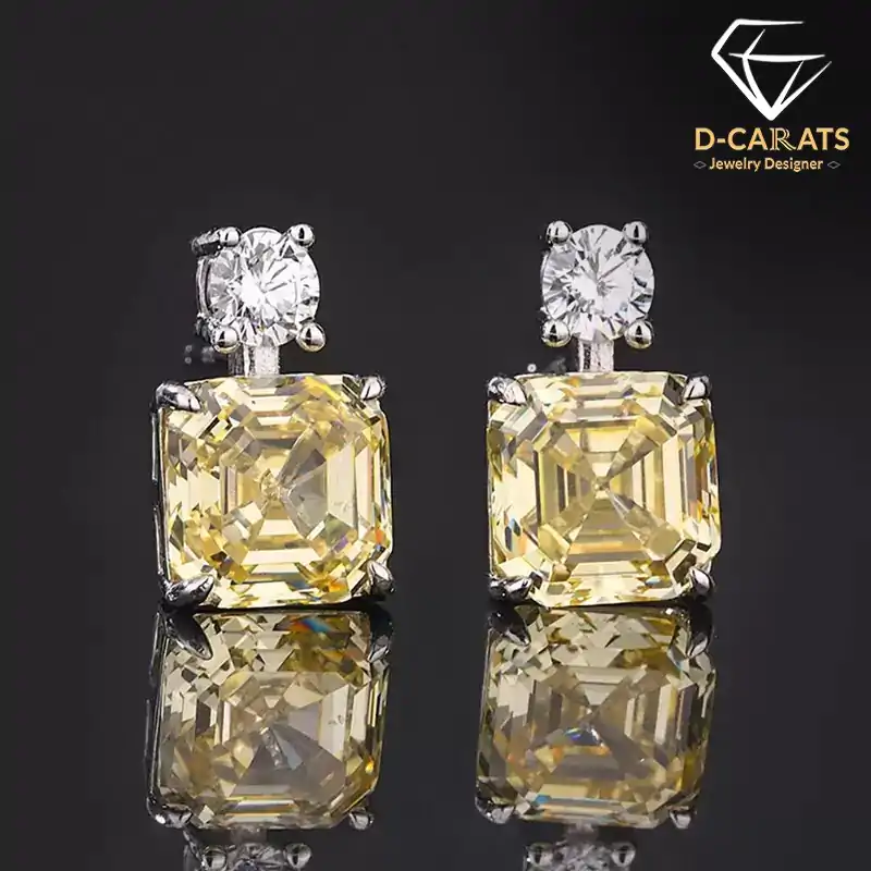 Unique sterling silver high carbon yellow diamond drop earrings | D-Carats.