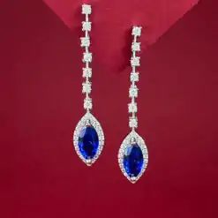 Pendientes colgantes de plata 925 con zafiro azul talla marquesa | D-Carats.