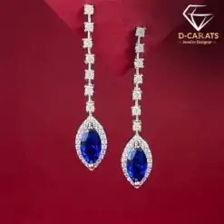 Sterling silver 925 marquise cut blue sapphire dangle earrings | D-Carats.