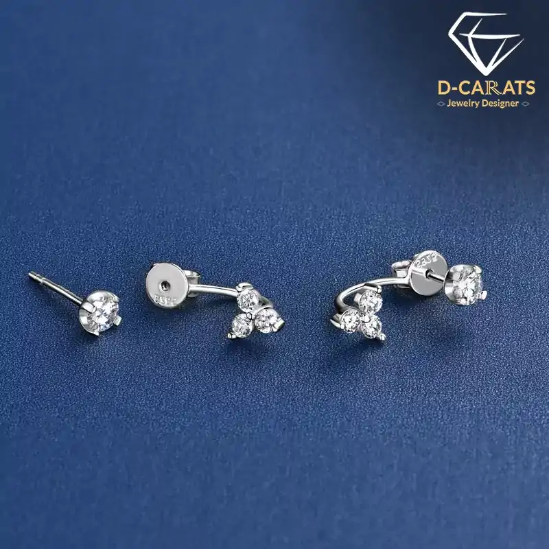 Detachable sterling silver moissanite stud drop earrings | D-Carats.